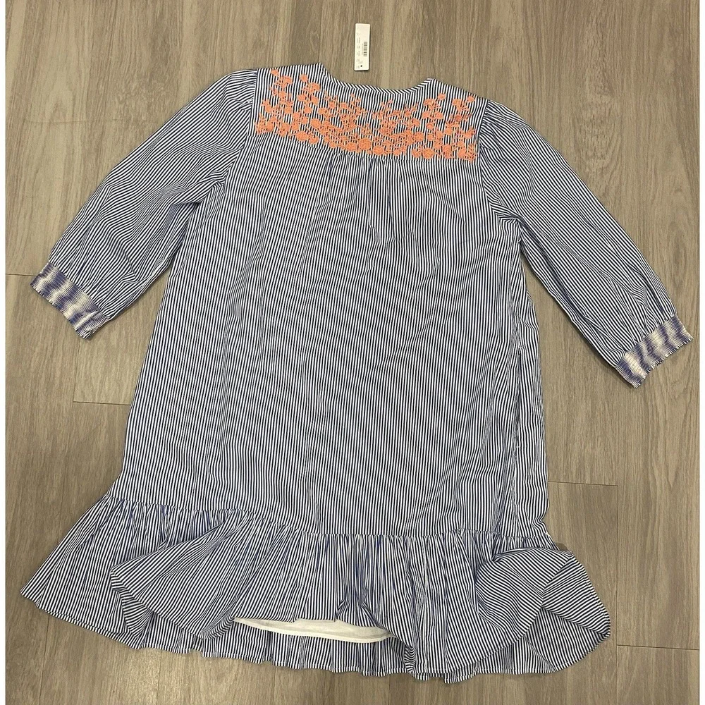 J.Crew Leda Embroidered Blue White Stripe Popover A-Line Dress Size L New NWT
